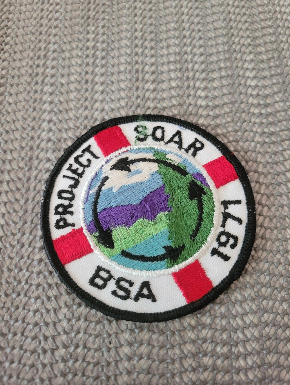 Vtg 1971 Boy Scout Project Soar Embroidered Patch 3” Round BSA Black Boarder